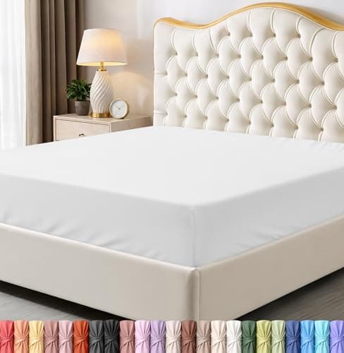 Image of Utopia Bedding Fitted Sheet Cal King, White - Deep Pocket 14 inch (35 cm) - Easy Care - Soft Brushed Microfibre Fabric - Shrinkage and Fade Resistant - Bottom Sheet