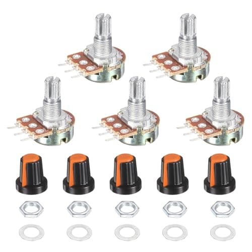 Image of sourcing map 5 Set WH148 500K Potentiometer Kit, Ohm Variable Resistor Linear Taper Adjustable Rotary Potentiometer for Audio Applications Devices with Plastic Knobs Nuts and Washers, Orange