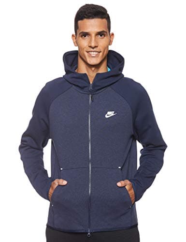 Image of Nike Men M Nsw Tch Flc Hoodie Fz Sweatshirt - Obsidian Heather/Obsidian/White, Small