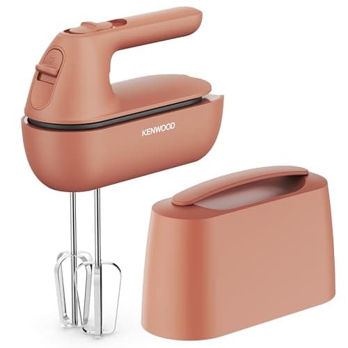 Image of Kenwood QuickMix Go HMP40.000RD, Portable Hand Mixer with Integrated Carrying Case, SureEject Release, Stainles Steel Beater and Kneaders Included, Measuring Spoon, 350W, Clay Red