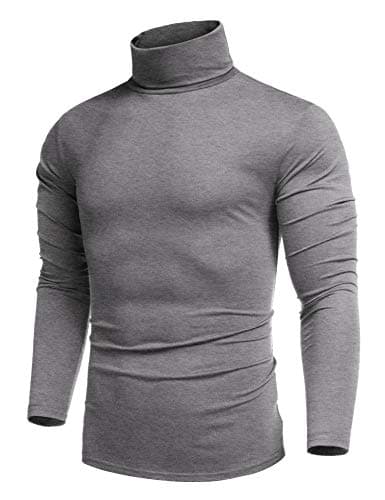 Image of COOFANDY Men's Grey Turtle Neck Turtleneck Sweater Tops Turtleneck Sweatshirt Slim Fit Longsleeve Pullover Roll Neck Jumpers
