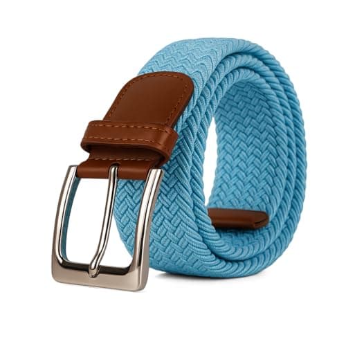 Image of Woodland Leathers Elastic Braided Belt, Unisex Men Women Casual Stretch Woven Belt (Light Blue, Large-XLarge)
