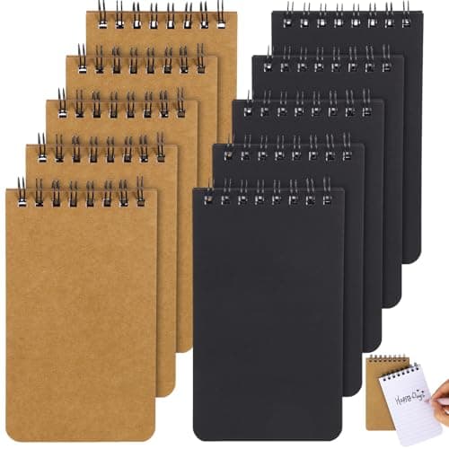 Image of Candcamp 10 Pack Pocket Notebook, Mini Notebook A7 Notebooks Small Pocket Size Ruled Notepad Spiral Notebooks with Black/Kraft Covers for Office School