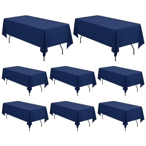 Image of Pesonlook 8 Packs Polyester Tablecloths Navy Blue,60 x 102 Inch Rectangle Table Cover for 6ft Rectangle Tables, Washable Fabric Table clothes for Wedding,Banquet,Event,Party(8Pcs-Navy Blue)