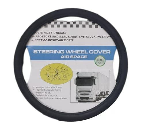 Image of Black Steering Wheel Cover 44-46Cm Large For Truck Hgv Van Leather Look Soft
