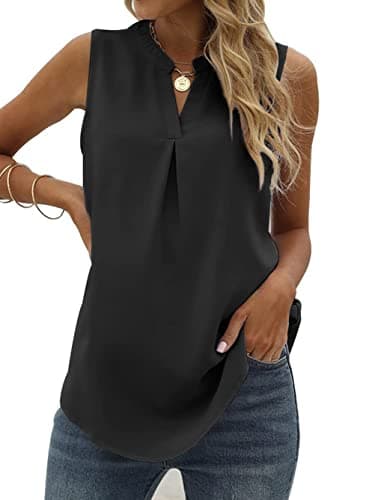 Image of Famulily Womens Solid Color Basic Tank Tops Pullover Sleeveless V Neck T Shirts Blouse Black M