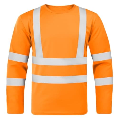 Image of BSBUY Hi Vis Long Sleeve T-Shirt for Men, Mans High Visibility Crew Neck Sweatshirt, Reflective Tape Security Round Neck Tee Tops, Lightweight Utility and Safety Workwear Shirts Jumper(XL)