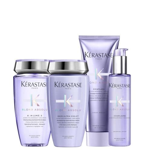 Image of Kérastase Blond Absolu, Routine For Damaged Blonde Hair Incl. Bleached and Highlighted Hair, Contains Hydrating Shampoo, Anti-Brass Purple Mask, Repairing Conditioner & Heat Protectant Serum, Quad Set