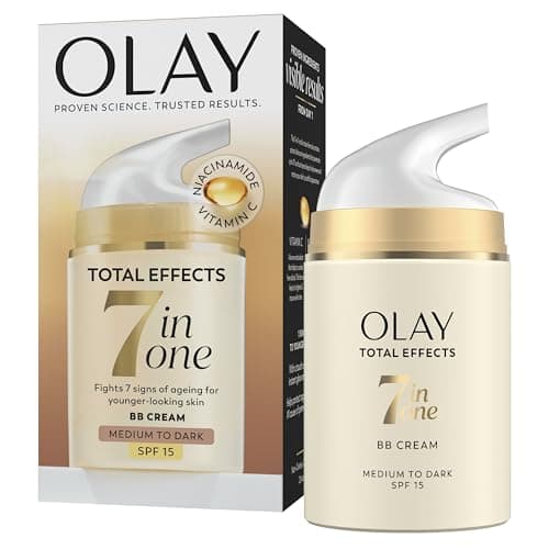 Image of Olay Total Effects SPF15 BB Day Face Cream, Medium to Dark 7-in-1 Skin Care Moisturiser Foundation with Vitamin C & Niacinamide Hydration, Glow and Anti-Wrinkle, Nourishes and Protects in 1 Step, 50ml