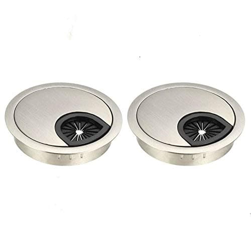 Image of 2 Pack Desk Grommet Kit Zinc Alloy Computer Desktop Grommets Wire Organizers Table Cable Cord Round Hole Cover for Home and Office (Ø60mm(2-3/8 Inch), Brushed Silver)
