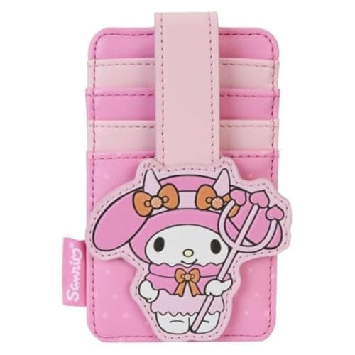 Image of Loungefly Sanrio My Melody Halloween Cardholder - Pink, Cartoon Devil Design, Heart-Shaped ID Slot, 4 Card Slots, Faux Leather, Compact Cardholder for Young Females & Sanrio Fans, Pink, Standard,