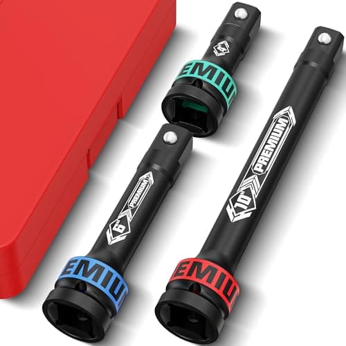 Image of KIRXST 3/4" Impact Socket Extension Bar Set, 3 Piece Heavy Duty Drive Extension Bar 100mm 150mm 250mm, CR-V Steel Wrench Extender for Tire Change, Engine Repair & General Maintenance