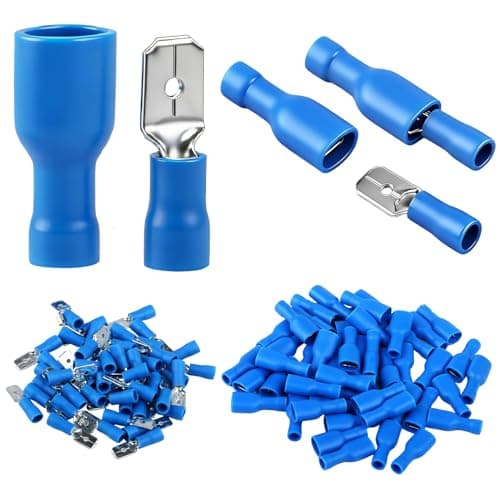 Image of 100Pcs 14-16AWG Crimp Connectors, Fully Insulated Spade Wire Connector Crimp Terminals Electrical Cable Crimping Connectors 50Pcs Female 50Pcs Male 1.5-2.5mm² Blue