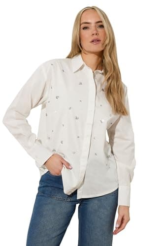 Image of Long Tall Sally - LTS Tall Embellished Long Sleeve Cotton Shirt - Women's White