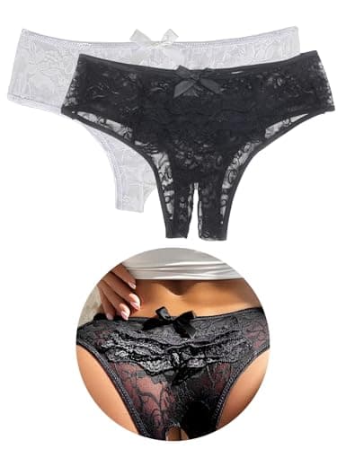 Image of ohyeahlady Women Lace Thongs Soft Stretchy Tangas Knickers Plus Size Bikini Briefs Hipster Pantie Sexy Underwear Multipack 2 Pack