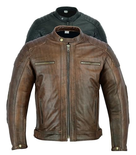 Image of Texpeed Mens Leather Motorcycle Jacket - Touring Motorbike Jacket With Genuine Biker CE Armour (EN 1621-1) Protection Quilted Stitched Design - Distressed Brown - 4XL