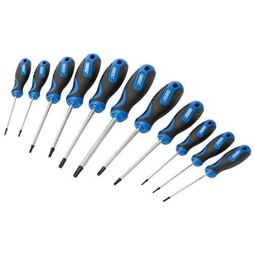 Image of Draper 11 Piece Tamperproof Security Torx Tx Star Screwdriver Tool Set, T6-T40T - 34253 - T6, T7, T8, T9, T10T, T15T, T20T, T25T, T27T, T30T & T40T, Blue