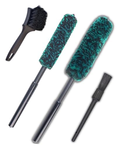 Image of Wheel Brushes for Cleaning Wheels (4 Pro Pack)- 2X Soft Wheel Cleaning Woolies Brush, Detailing Brush and Stiff Tire Brush, Scratch Free Durable Car Wheel Rim Brush Kit for Car Rim and Tire Detailing