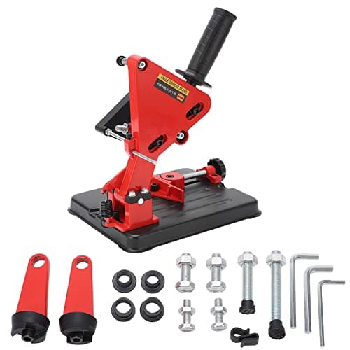 Image of Multifunctional Angle Grinder Stand, 100mm & 125mm Desktop Holder, Cast Iron, Red & Black, 45掳 Adjustable, Protective Cover