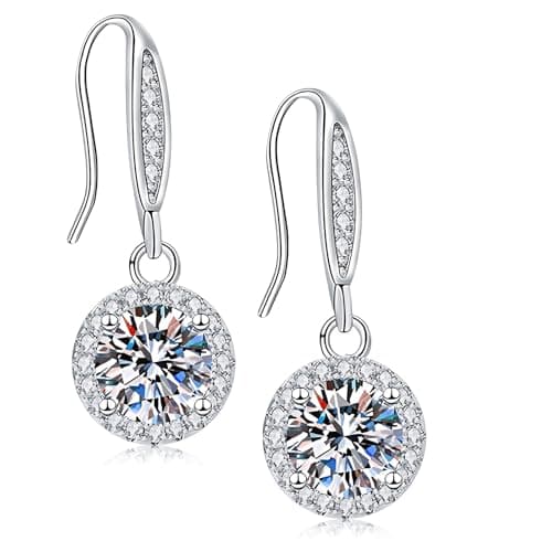 Image of Sterling Silver Drop Earrings, Hypoallergenic Sparkling Cubic Zirconia Dangle Earrings, Round Small Dangling Earrings, Earring Accessories Jewellery Gifts for Women Girls