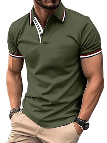 Image of geeksport Men's Polo Shirt Short Sleeve Golf Polo Outdoor Breathable Tops for Mens Sports T-Shirt Work Tee Army Green XXL