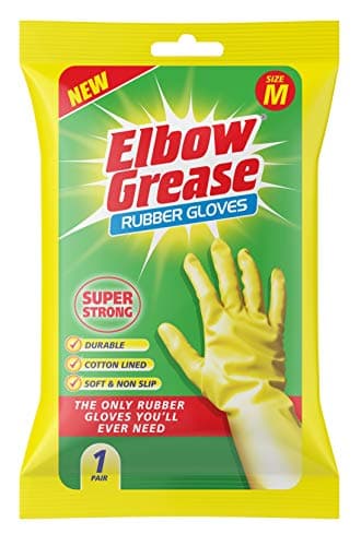 Image of Elbow Grease Rubber Gloves | Cotton Lined, Super Strong, Non-Slip Household Cleaning Gloves (Medium)