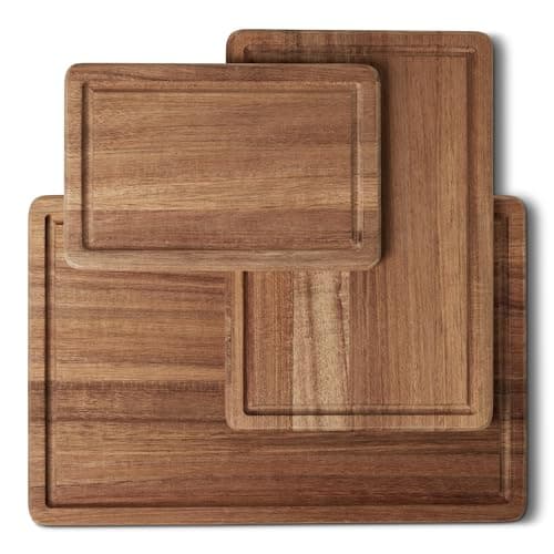 Image of Amazon Basics Wooden Chopping Boards, 3-Piece Set, Acacia Wood Pre Oiled