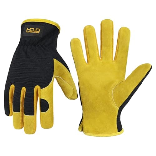 Image of HANDLANDY Work Gloves for Men Women, Utility Leather Gardening Gloves - Safety Working Gloves Cowhide Dexterity & Breathable Design (S, Yellow)