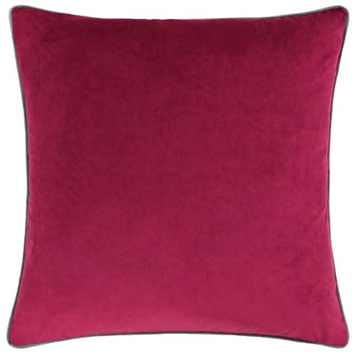 Image of Paoletti Meridian Cushion – Polyester Filled Velvet Piped Luxury Decor (Cranberry/Mocha - 55 x 55 cm)