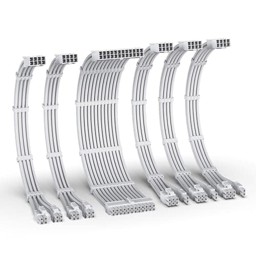 Image of EZDIY-FAB PSU Cable Extension Kit,16AWG Power Supply Extension Cable,1x24Pin/2x4+4 EPS/3x6+2 PCI-E,Custom PC Sleeve Cable 300MM with Combs-All White
