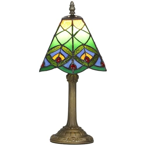Image of HOMCOM Tiffany-Style Table Lamp with Geometric Patterns, Handcrafted Antique Stained Glass Bedside Lamp for Living Room and Bedroom, E27 Socket, Green