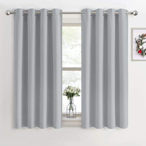 Image of PONY DANCE Thermal Insulated Curtains - Room Darkening Energy Saving Curtains & Drapes with Eyelet 54 Inch Drop for Bedroom, Living Room, Kitchen, Short 2 Panels, W46 X L54, Silver Grey