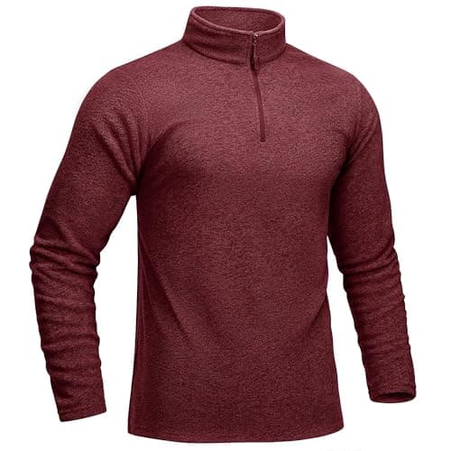 Image of KEFITEVD Men's 1/4 Zip Pullover Fleece Sweatshirt Winter Thermal Top Half Zip Microfleece Work Jumper,Wine Red,L
