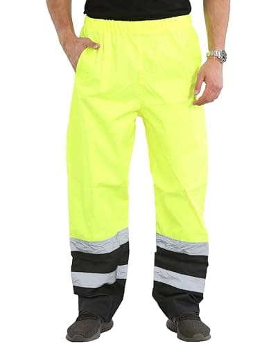 Image of shelikes Mens Waterproof Rain Hi Vis Safety Over Trouser Work High Viz Visibility Pants (X-Large, Yellow 2 Tone)