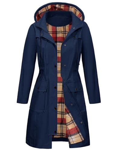 Image of heekpek Womens Waterproof Jackets with Hood Long Rain Coats Lightweight Outdoor Softshell Jacket Windbreaker Trench Coat for Spring Autumn, Navy, M