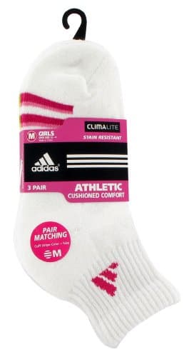 Image of adidas Girls Variegated 3Pk Quarter Sock, White/Radient Pink/Wonder Bloom, Large (Shoe Size 3-9)