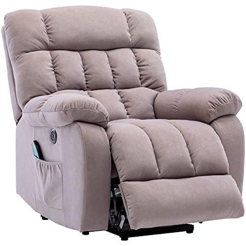 Image of Electric Power Lift Recliner Chair, Upgraded Massage Armchair with Heat for the Elderly, Overstuffed Breathable Fabric Reclining Chair Living Room Chair (Beige)