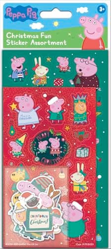 Image of Peppa Pig Christmas Assortment Pack of Stickers - Three Types, 50+ Total, Reusable on Non-Porous Surfaces - Great Stocking Filler and Christmas Gifts - Age 3+