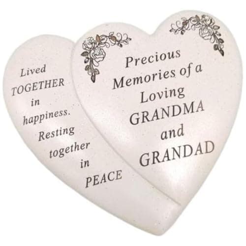 Image of YöL Grandma & Grandad Memorial - Double Heart Plaque Memorial - Garden Graveside Ornament Memories - Water Resistant - Remembrance Sympathy Tribute - Thoughtful Keepsake Flowers