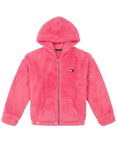 Image of Tommy Hilfiger Girl's Long Sleeve Minky Sherpa Full Zip Hoodie Sweatshirt with Front Pockets Hooded, hot Pink, 12-14