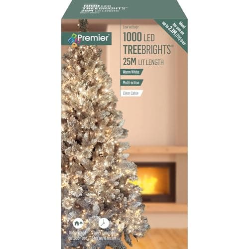 Image of Premier - 1000 LED Warm White, Multi-Action TreeBrights with Timer and Clear Cable, 25m