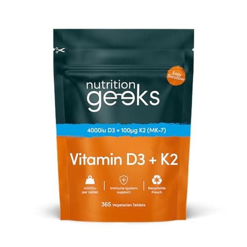Image of Vitamin D3 4000 iu & Vitamin K2 MK7 100μg - 1 Year Supply, 365 Easy-Swallow Vitamin D3 K2 Tablets, 1-A-Day High Strength Vegetarian D3 and K2 Vitamin Supplements, UK Made Vitamin D Tablets