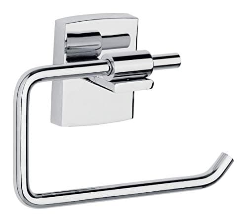 Image of tesa KLAAM Toilet Paper Holder - No Drill Chrome Plated Metal Toilet Roll Holder without Lid for Bathrooms and Guest Toilets - Includes Removable Glue Solution