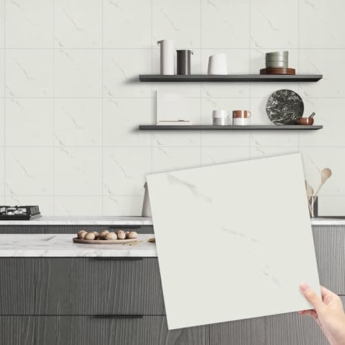Image of Alened Tile Stickers White 30x30cm/10pcs, Self Adhesive Wall Tiles Marble, Peel and Stick on Tiles for Bathroom Kitchen Backsplash Waterproof Removable