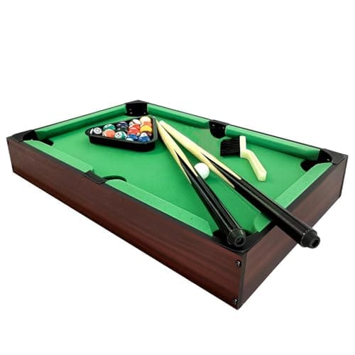 Image of 20.5" Mini Pool Table Top Game for Kids & Adults - Wooden Tabletop Billiards Set with 16 Balls, 2 Cues, Triangle - Portable Desk Snooker Fun (MIX)