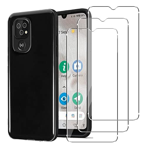 Image of KZIOACSH Case for Doro 8100/Doro 8100 Plus, Flexible Soft Ultra Slim Anti-Scratch Rugged Phone Case Matte Black Silky-Soft Touch TPU Shockproof Bumper Cover with 3 Tempered Glass Screen Protector