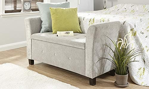 Image of Home Source A237Verona Large uttoned Luxurious Ottoman Window Storage Seat Chenille Fabric (Silver)