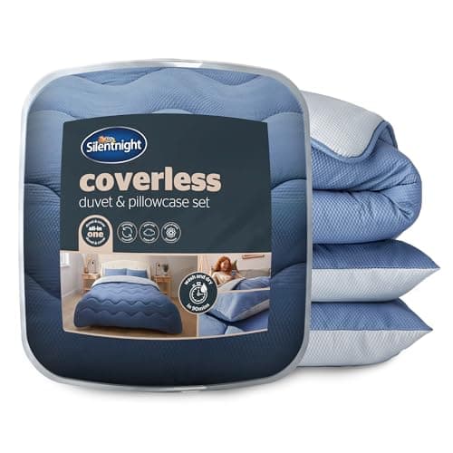 Image of Silentnight Coverless Seersucker Duvet & Pillowcase Set - Soft Stylish 10.5 Tog Two Reversible Colours Bed Quilt - All Year Round Comfort No Cover Needed, Grey & Blue, Single