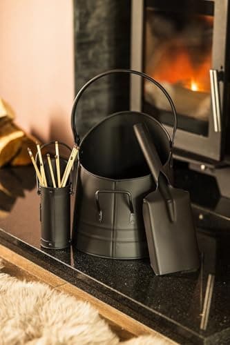 Image of Marco Paul Heavy Duty Fireplace Companion Set with Bucket Shovel and Coal Scuttle Metal Fireside Tool Set Log Burner Accessories for Home Fireplace Décor
