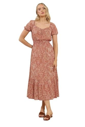 Image of Long Tall Sally - LTS Tall Rust Floral Midi Dress - Women's Orange